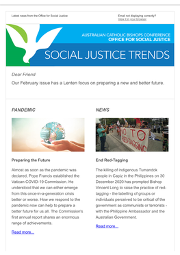 Social Justice Trends Is a Publication of the Office for Social Justice and Is Distributed Monthly