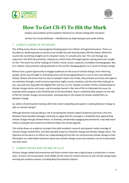 How to Get Cli-Fi to Hit the Mark Analysis and Synthesis of the Academic Literature on Climate Change Film Narratives