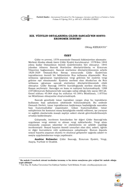 Xix. Yüzyilin Ortalarinda Çildir Sancaği'nin Sosyo