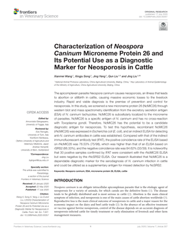 Characterization of Neospora Caninum Microneme Protein 26 and Its Potential Use As a Diagnostic Marker for Neosporosis in Cattle