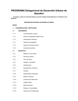 PROGRAMA Delegacional De Desarrollo Urbano De Iztacalco