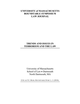 UNIVERSITY of MASSACHUSETTS ROUNDTABLE SYMPOSIUM LAW JOURNAL