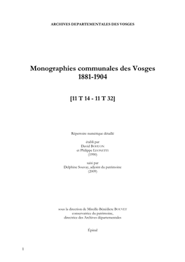 Monographies Communales Des Vosges 1881-1904