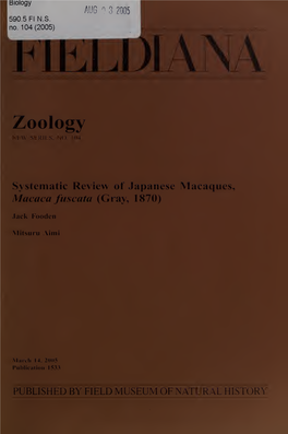 Systematic Review of Japanese Macaques, Macaca Fuscata (Gray, 1870)