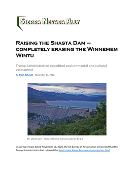Raising the Shasta Dam – Completely Erasing the Winnemem Wintu