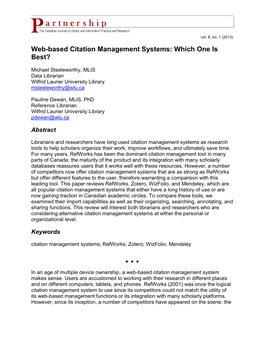 Web-Based Citation Management Systems: Which One Is Best?