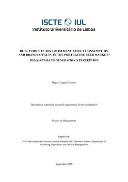 Does Ethics in Advertisement Affect Consumption and Brand Loyalty in the Portuguese Beer Market? Millennials Vs Generation X Perception