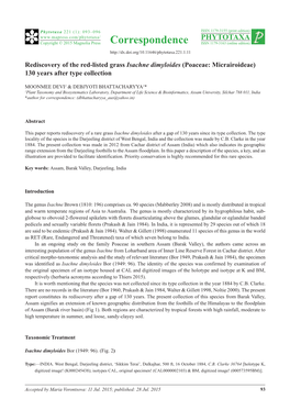 Rediscovery of the Red-Listed Grass Isachne Dimyloides (Poaceae: Micrairoideae) 130 Years After Type Collection