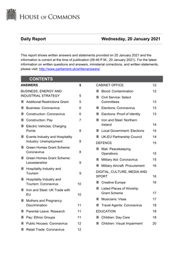 Daily Report Wednesday, 20 January 2021 CONTENTS