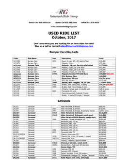 USED RIDE LIST October, 2017