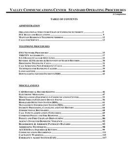 Valley Communications Center Standard Operating