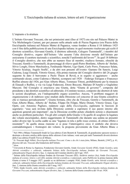 L'enciclopedia Italiana Di Scienze, Lettere Ed Arti: L'organizzazione