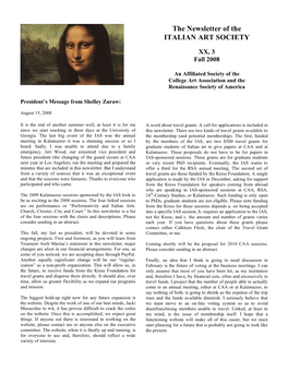 The Newsletter of the ITALIAN ART SOCIETY