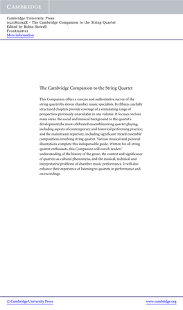 The Cambridge Companion to the String Quartet Edited by Robin Stowell Frontmatter More Information