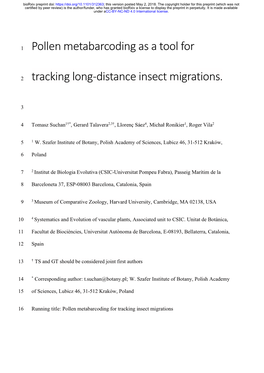 Pollen Metabarcoding As a Tool for Tracking Long-Distance Insect