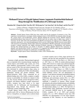 Methanol Extract of Zizyphi Spinosi Semen Augments Pentobarbital-Induced Sleep Through the Modification of Gabaergic Systems