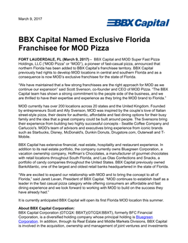 BBX Capital Named Exclusive Florida Franchisee for MOD Pizza