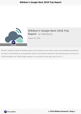 Wikibon's Google Next 2018 Trip Report