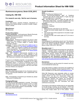 Ruminococcus Gnavus, Strain CC55 001C Catalog No. HM-1056