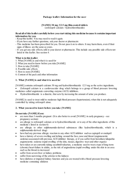 [NAME] 30 Mg /12.5 Mg Film-Coated Tablets (Zofenopril Calcium / Hydrochlorothiazide)