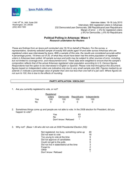 Political Polling in Arkansas: Wave 1 Research Undertaken for Reuters