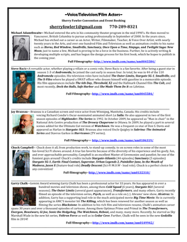 Voice/Television/Film Actors~ Sherry Fowler Convention and Event Booking