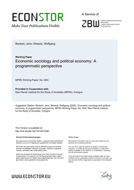 Economic Sociology and Political Economy: a Programmatic Perspective