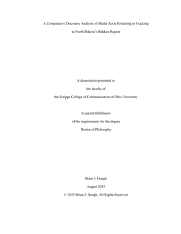 A Comparative Discourse Analysis of Media Texts Pertaining to Fracking