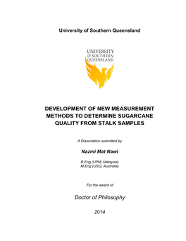 Development of New Measurement Methods to Determine Sugarcane Quality from Stalk Samples