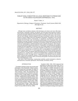 Robust Shell Phenotype Is a Local Response to Stream Size in the Genus Pleurocera (Rafinesque, 1818)