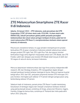 ZTE Meluncurkan Smartphone ZTE Racer II Di Indonesia