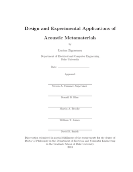 Design and Experimental Applications of Acoustic Metamaterials