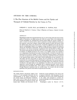 STUDIES on the CORNEA I. the Fine Structure of the Rabbit Cornea