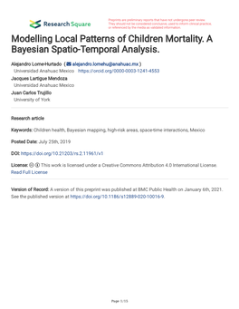 Modelling Local Patterns of Children Mortality. a Bayesian Spatio-Temporal Analysis