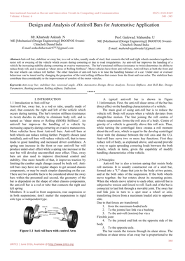 Alysis of Antiroll Bars for an Automotive Application