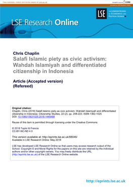 Wahdah Islamiyah and Differentiated Citizenship in Indonesia