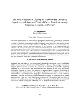 The Role of Inquiry in Closing the Gap Between University Experience and Assistant Principal Career Transition Through Simulated Realistic Job Preview
