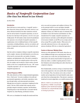 Article Basics of Nonprofit Corporation Law (The Class You Missed in Law School) by Bruce Olson