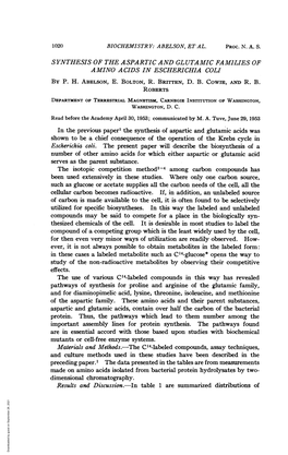 Pathways of Synthesis for Proline and Arginine of the Glutamic Family, And