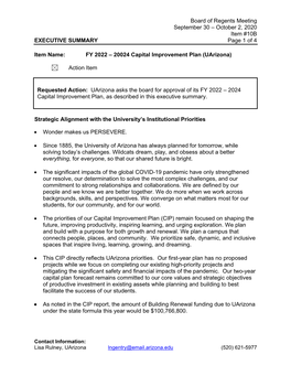 Board of Regents Meeting September 30 – October 2, 2020 Item #10B EXECUTIVE SUMMARY Page 1 of 4 Item Name: FY 2022 – 20024