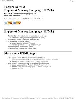CSE 190 M: HTML Page 1