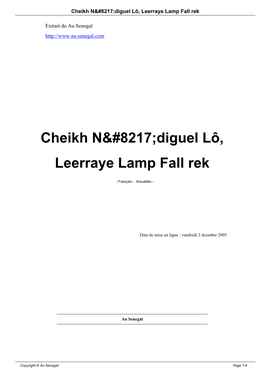 Cheikh Lo - Lamp Fall