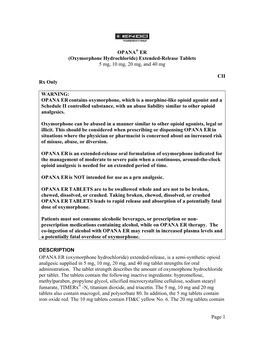 Page 1 OPANA® ER (Oxymorphone Hydrochloride)