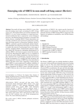 Emerging Role of SIRT2 in Non-Small Cell Lung Cancer (Review)