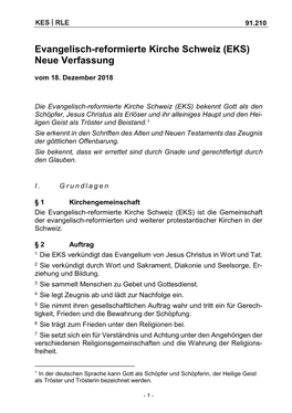 Evangelisch-Reformierte Kirche Schweiz (EKS) Neue Verfassung Vom 18