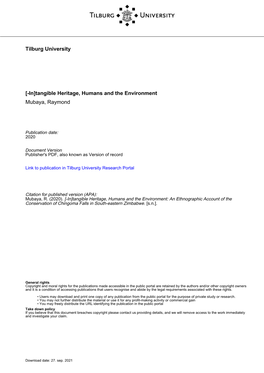 [-In]Tangible Heritage, Humans and the Environment Mubaya, Raymond