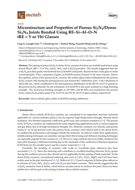 Microstructure and Properties of Porous Si3n4/Dense Si3n4 Joints Bonded Using RE–Si–Al–O–N (RE = Y Or Yb) Glasses