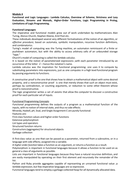 Module 4 Functional and Logic Languages:- Lambda Calculus