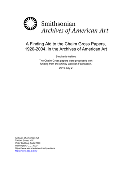 A Finding Aid to the Chaim Gross Papers, 1920-2004, in the Archives of American Art