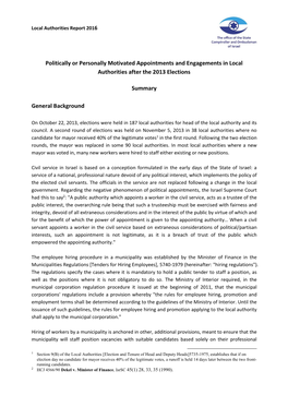 Politically Or Personally Motivated Appointments and Engagements in Local Authorities After the 2013 Elections